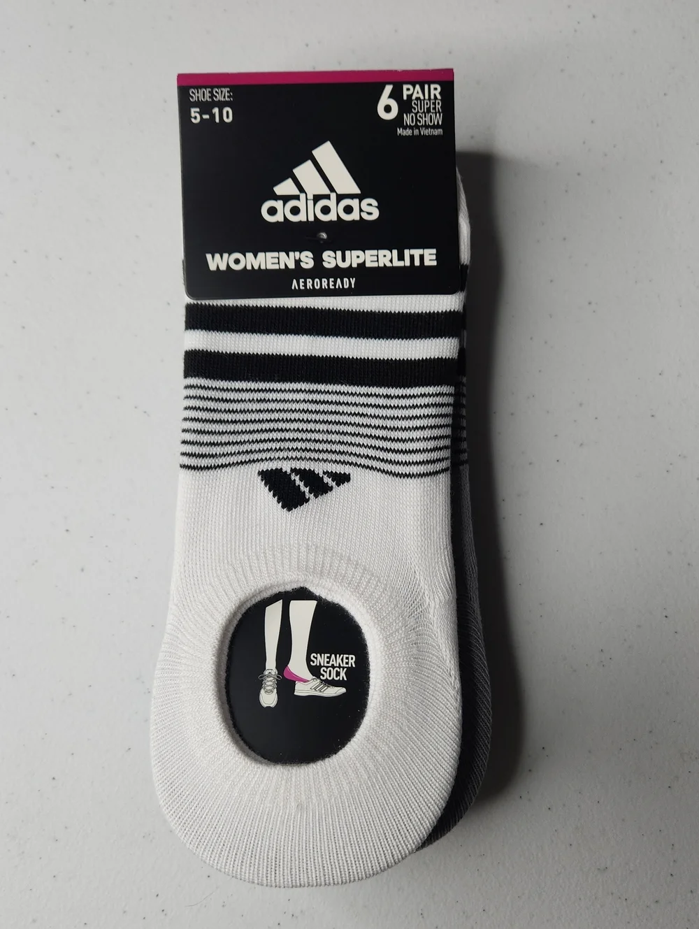 adidas Women's Superlite No-Show Sneaker Socks - White & Black